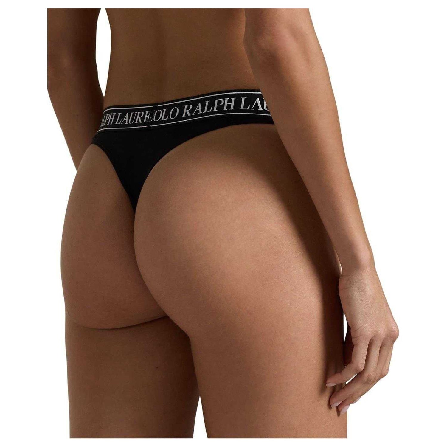 Black - Back - Ralph Lauren Womens-Ladies Polo Cotton Blend Thong