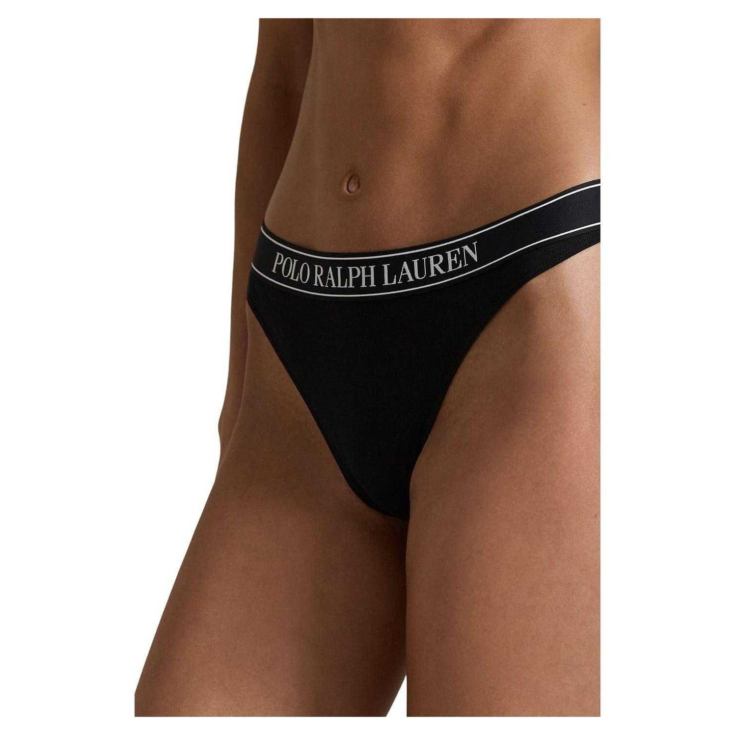 Black - Side - Ralph Lauren Womens-Ladies Polo Cotton Blend Thong