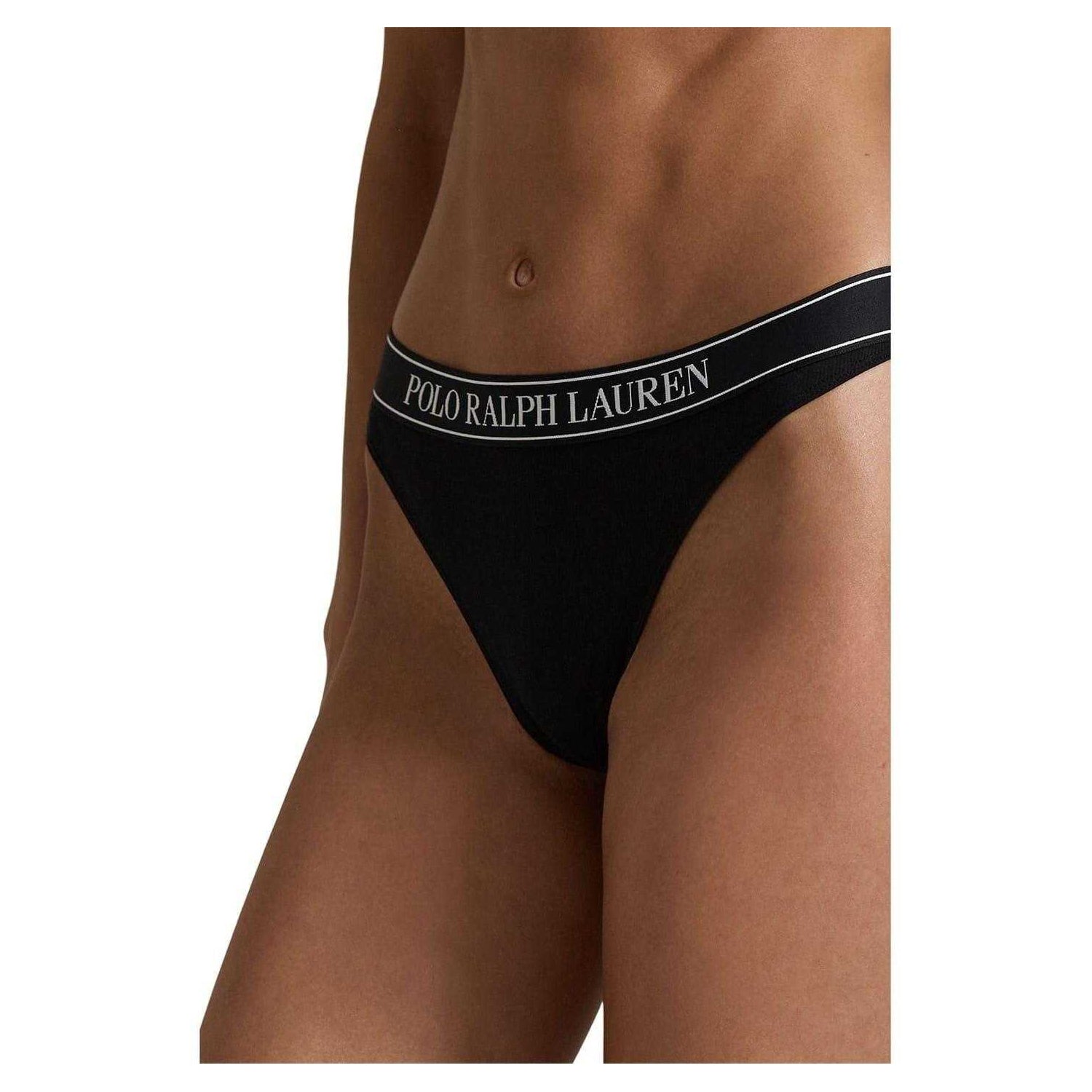 Black - Side - Ralph Lauren Womens-Ladies Polo Cotton Blend Thong