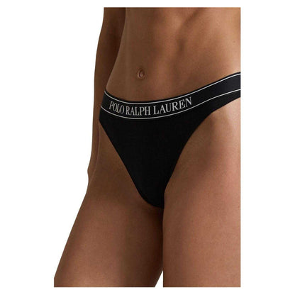 Black - Side - Ralph Lauren Womens-Ladies Polo Cotton Blend Thong