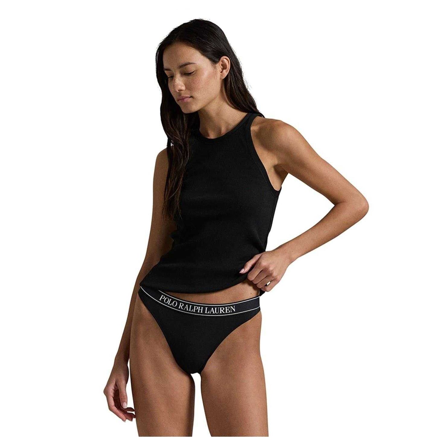 Black - Pack Shot - Ralph Lauren Womens-Ladies Polo Cotton Blend Thong