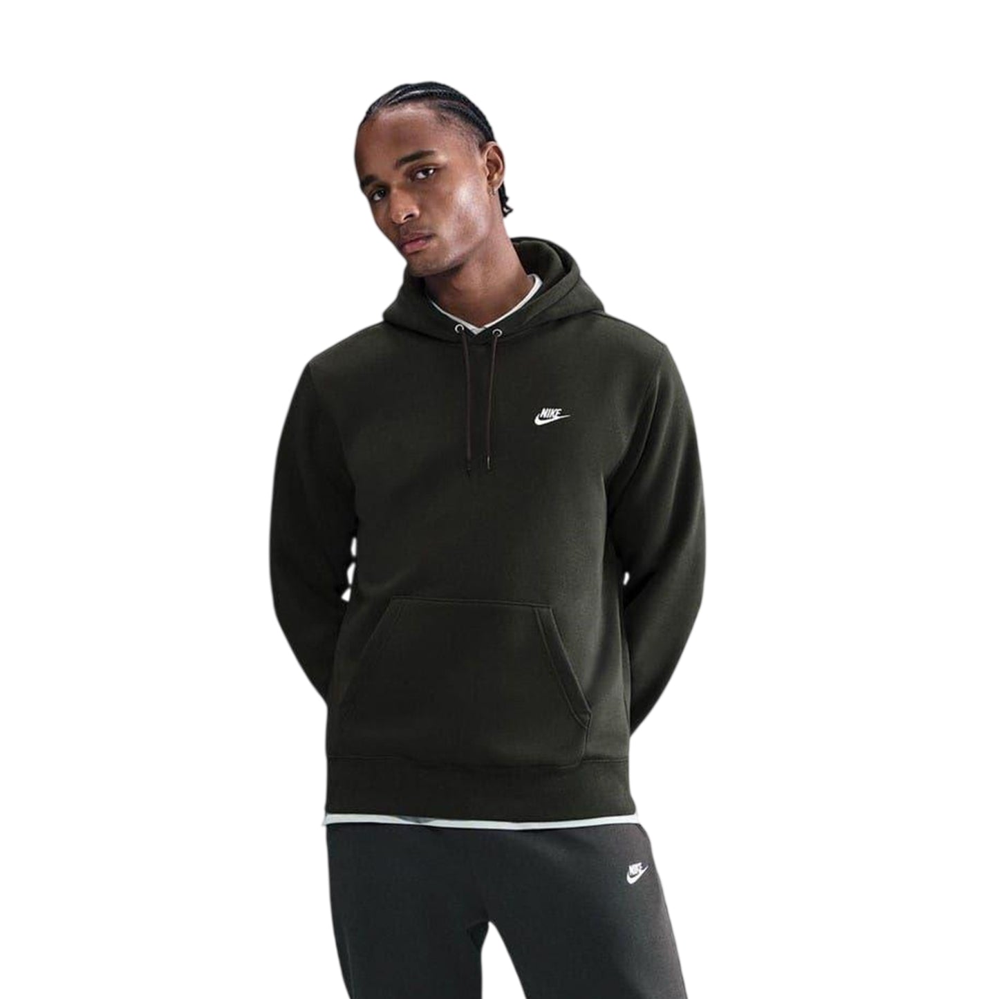 Sequoia Red - Front - Nike Mens Club Fleece Pullover Hoodie
