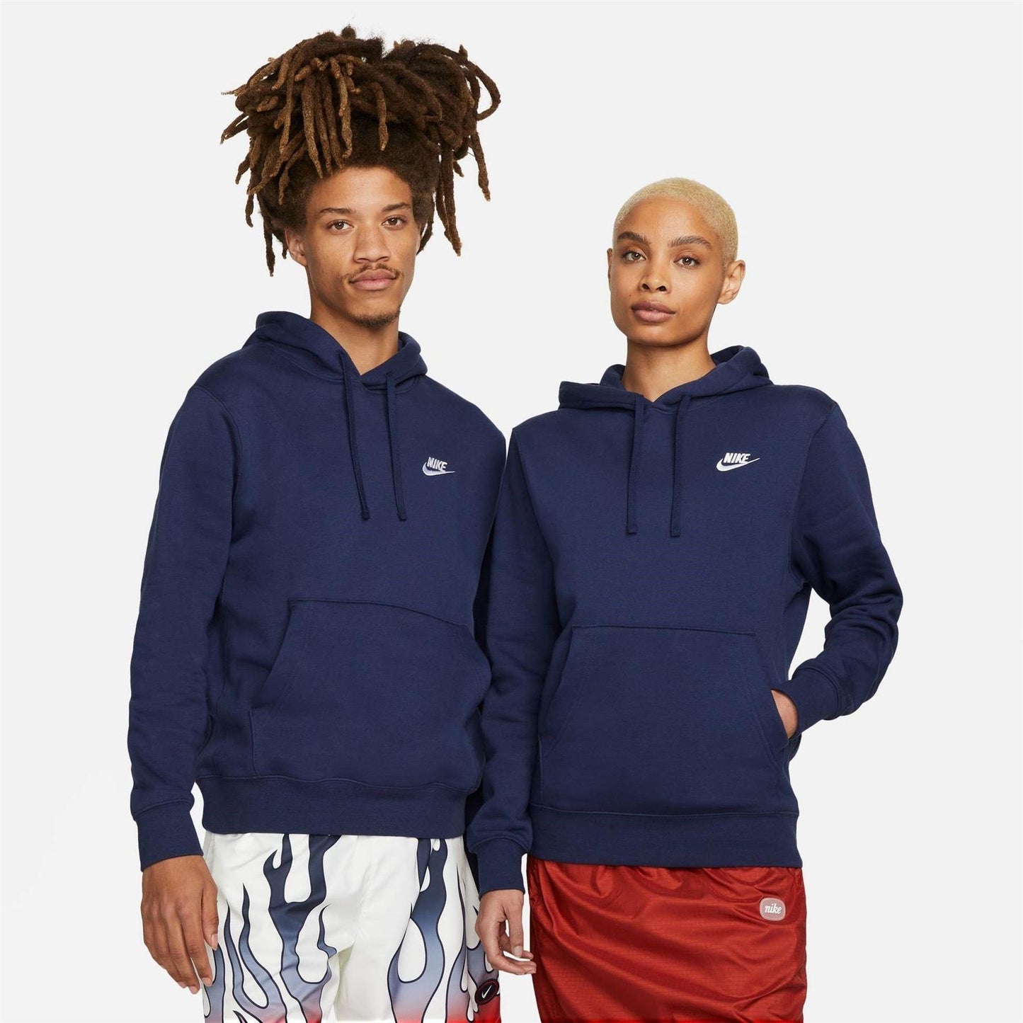Navy - Side - Nike Mens Club Fleece Pullover Hoodie