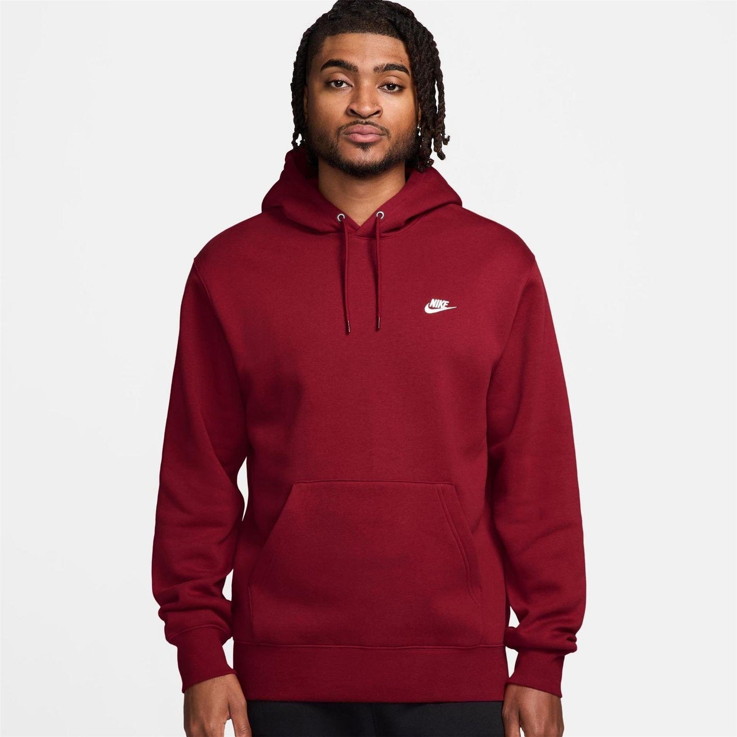 Dark Red - Front - Nike Mens Club Fleece Pullover Hoodie