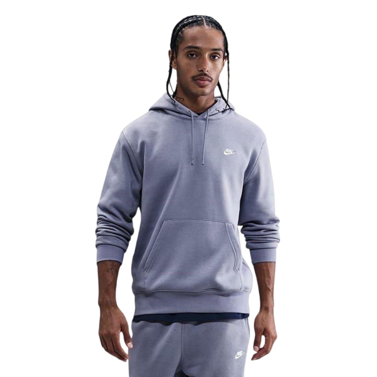 Indigo - Front - Nike Mens Club Fleece Pullover Hoodie