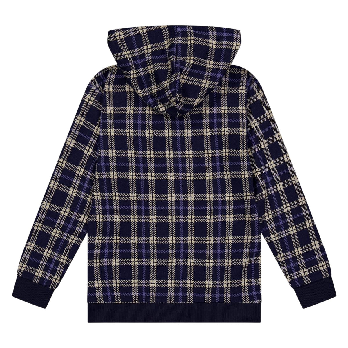 Navy - Back - Lilly & Sid Childrens-Kids Checked Hoodie