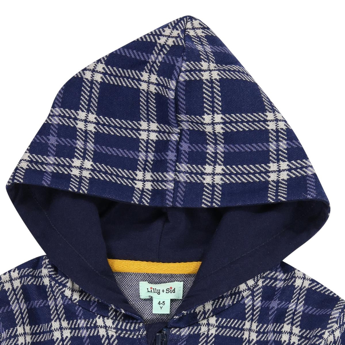 Navy - Side - Lilly & Sid Childrens-Kids Checked Hoodie