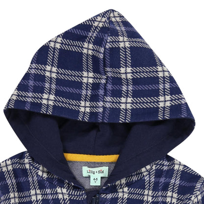 Navy - Side - Lilly & Sid Childrens-Kids Checked Hoodie