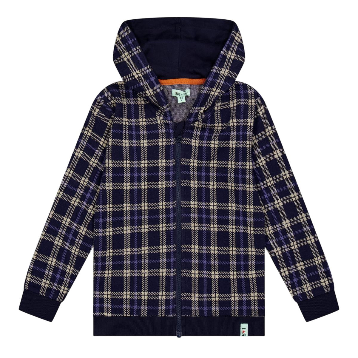 Navy - Front - Lilly & Sid Childrens-Kids Checked Hoodie