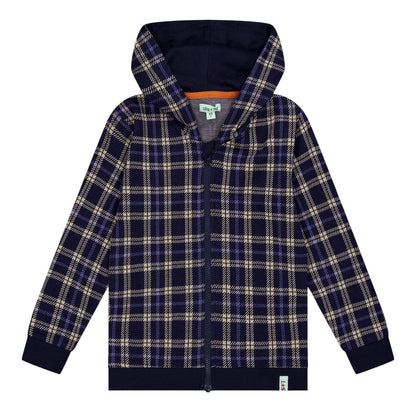 Navy - Front - Lilly & Sid Childrens-Kids Checked Hoodie