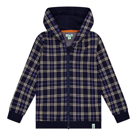 Navy - Front - Lilly & Sid Childrens-Kids Checked Hoodie