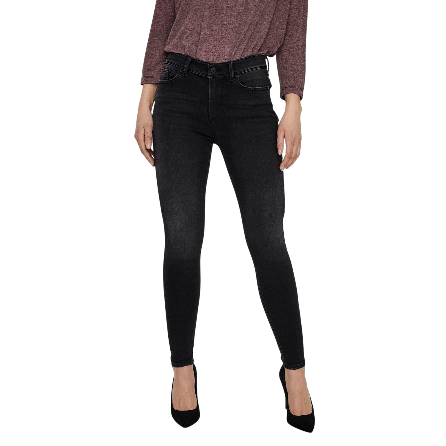Black Denim - Side - Vero Moda Womens-Ladies Skinny Jeans
