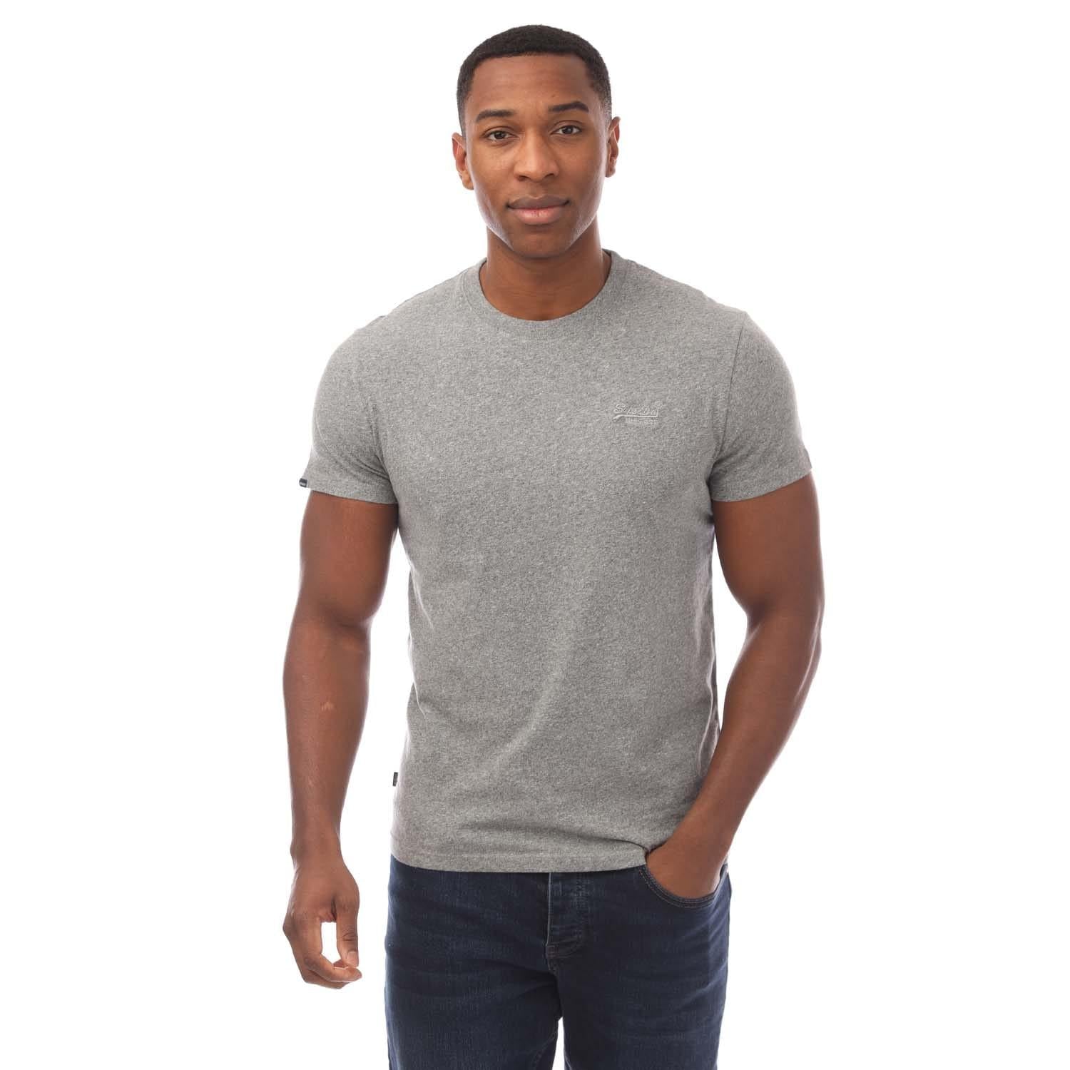 Grey Marl - Front - Superdry Mens Embroidered Logo Vintage T-Shirt