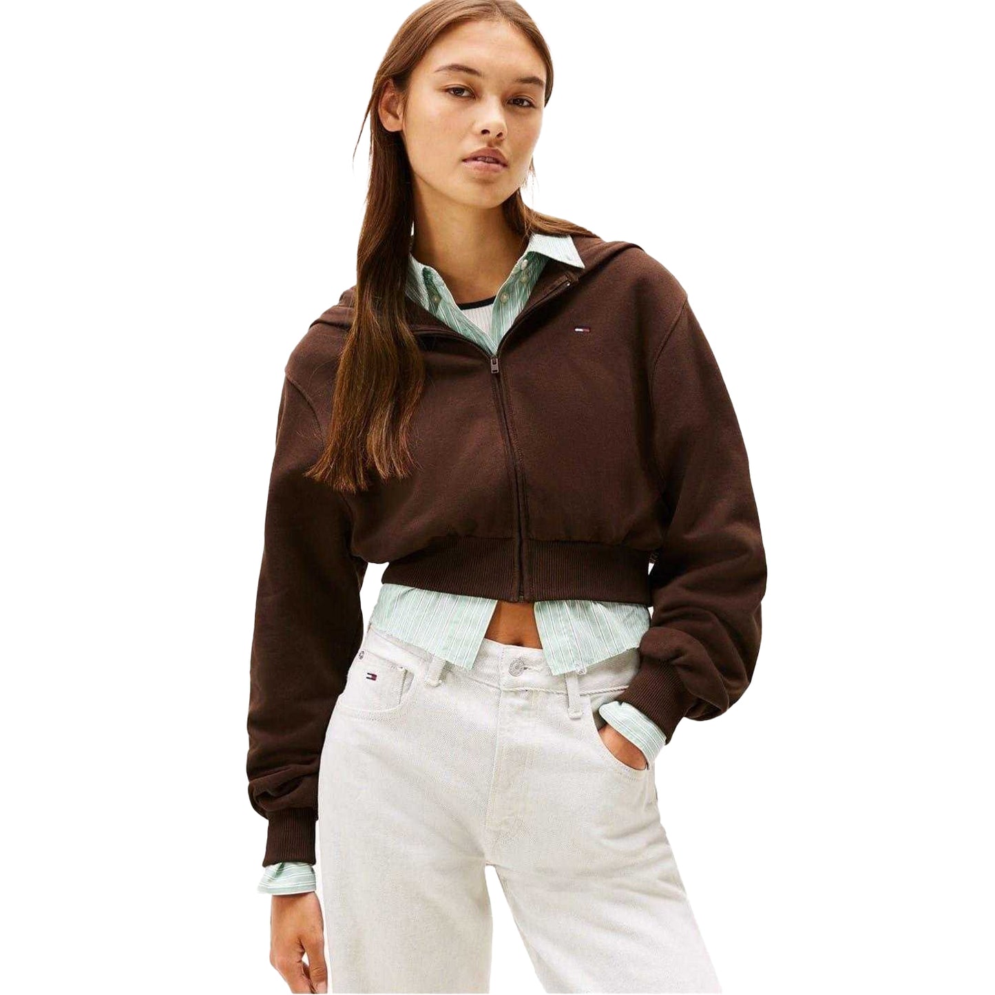 Brown - Lifestyle - Tommy Jeans Womens-Ladies Crop Hoodie
