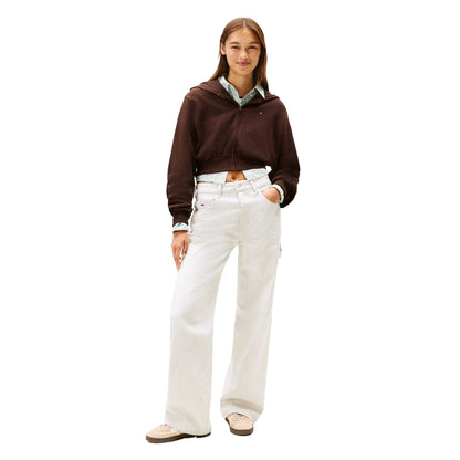 Brown - Pack Shot - Tommy Jeans Womens-Ladies Crop Hoodie
