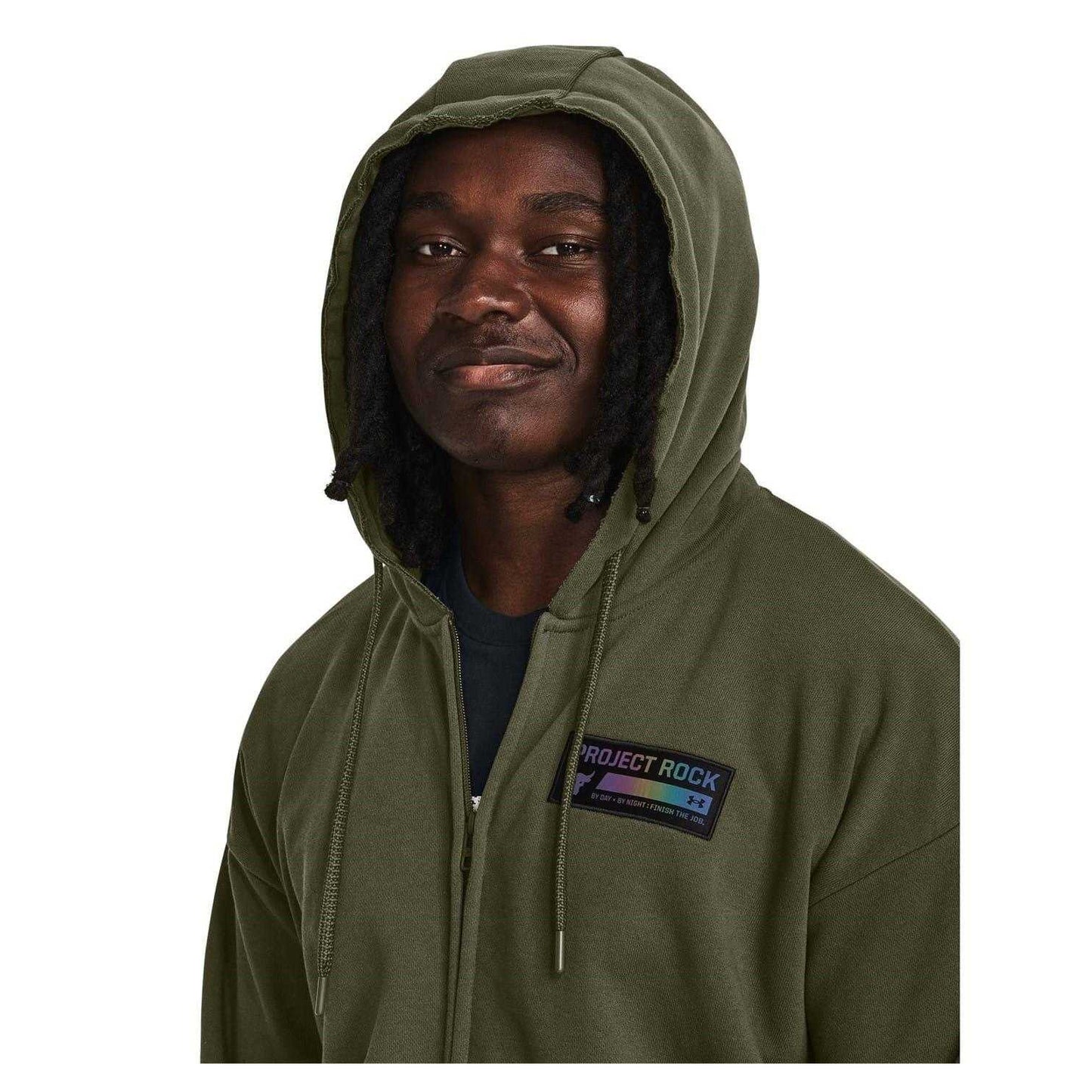 Green - Side - Under Armour Mens Project Rock Relaxed Fit Full Zip Hoodie