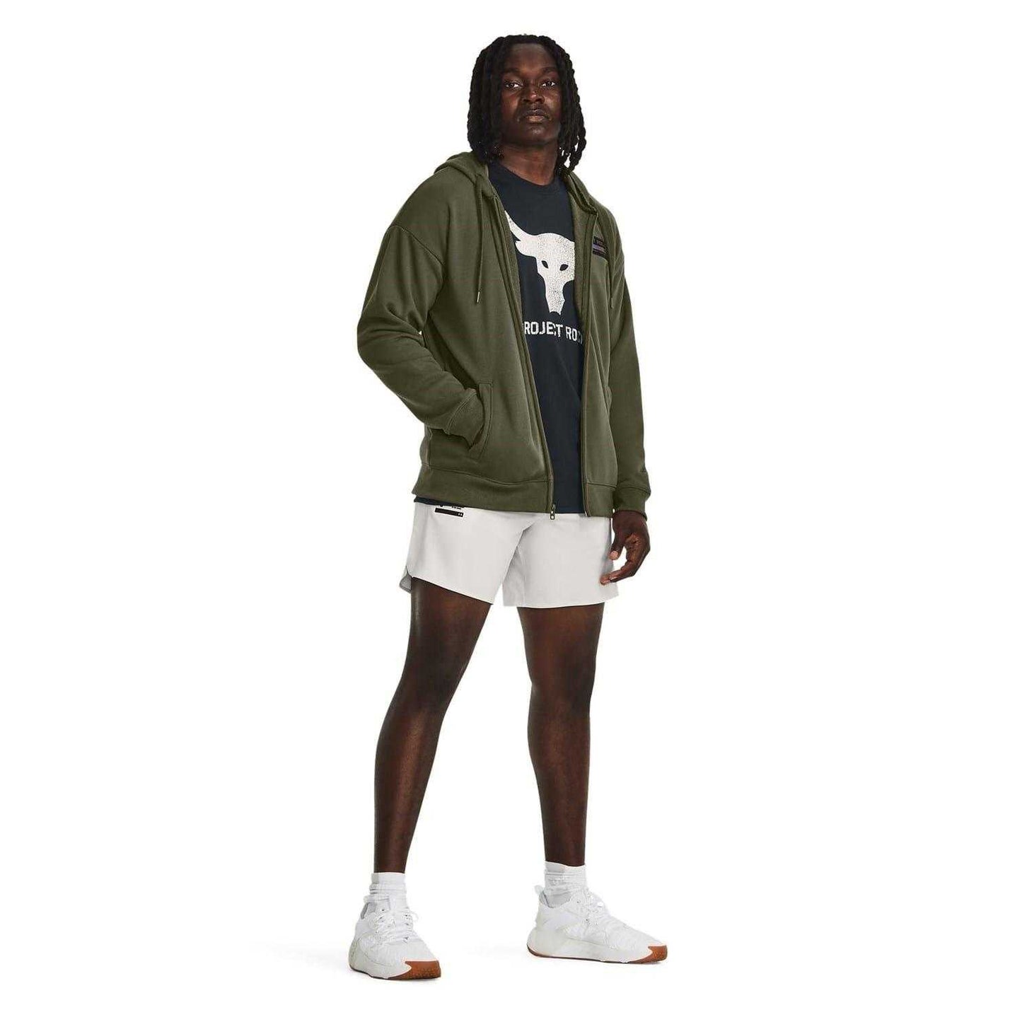 Green - Pack Shot - Under Armour Mens Project Rock Relaxed Fit Full Zip Hoodie