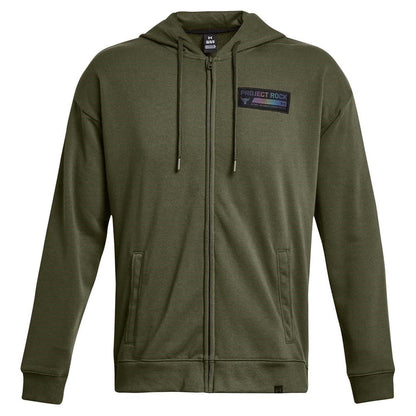 Green - Front - Under Armour Mens Project Rock Relaxed Fit Full Zip Hoodie
