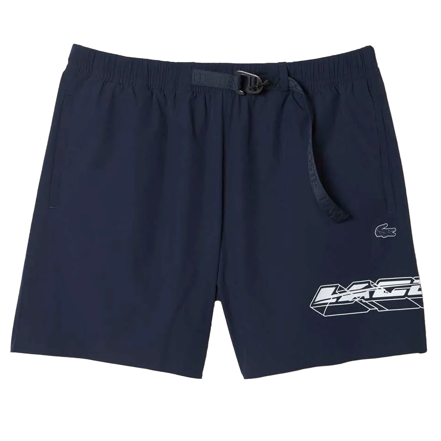 Blue - Front - Lacoste Mens Stripe Quick Dry Logo Swimming Trunks