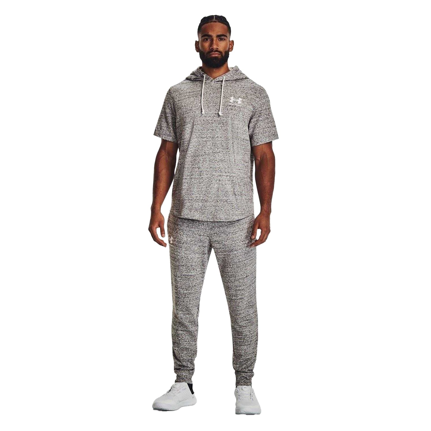 White - Front - Under Armour Mens Rival Terry Slim Hoodie And Joggers Set