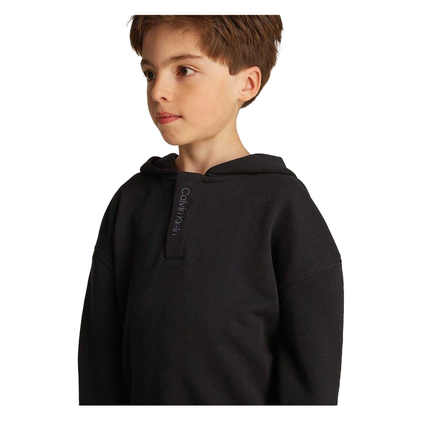 Black - Side - Calvin Klein Childrens-Kids Hooded Drop Sleeve Hoodie