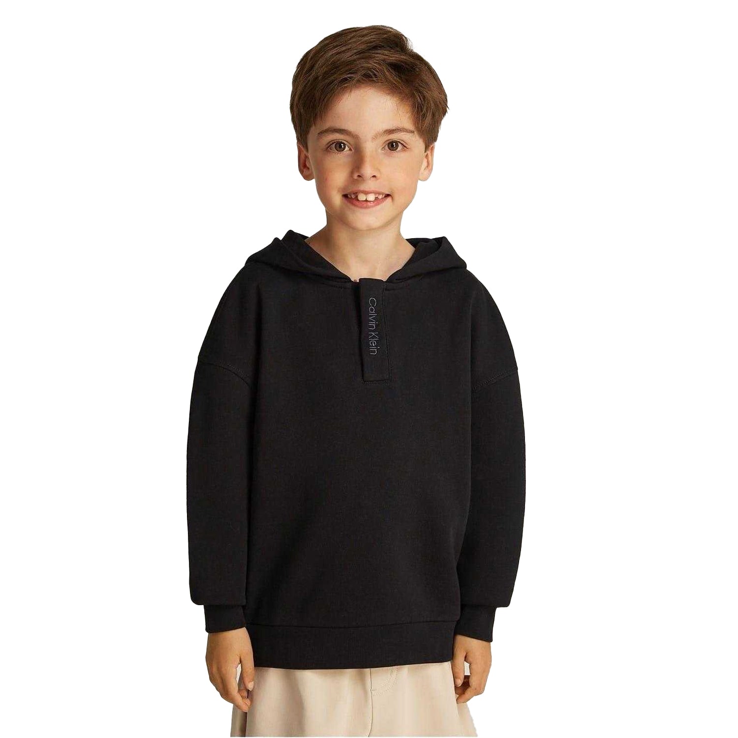 Black - Lifestyle - Calvin Klein Childrens-Kids Hooded Drop Sleeve Hoodie