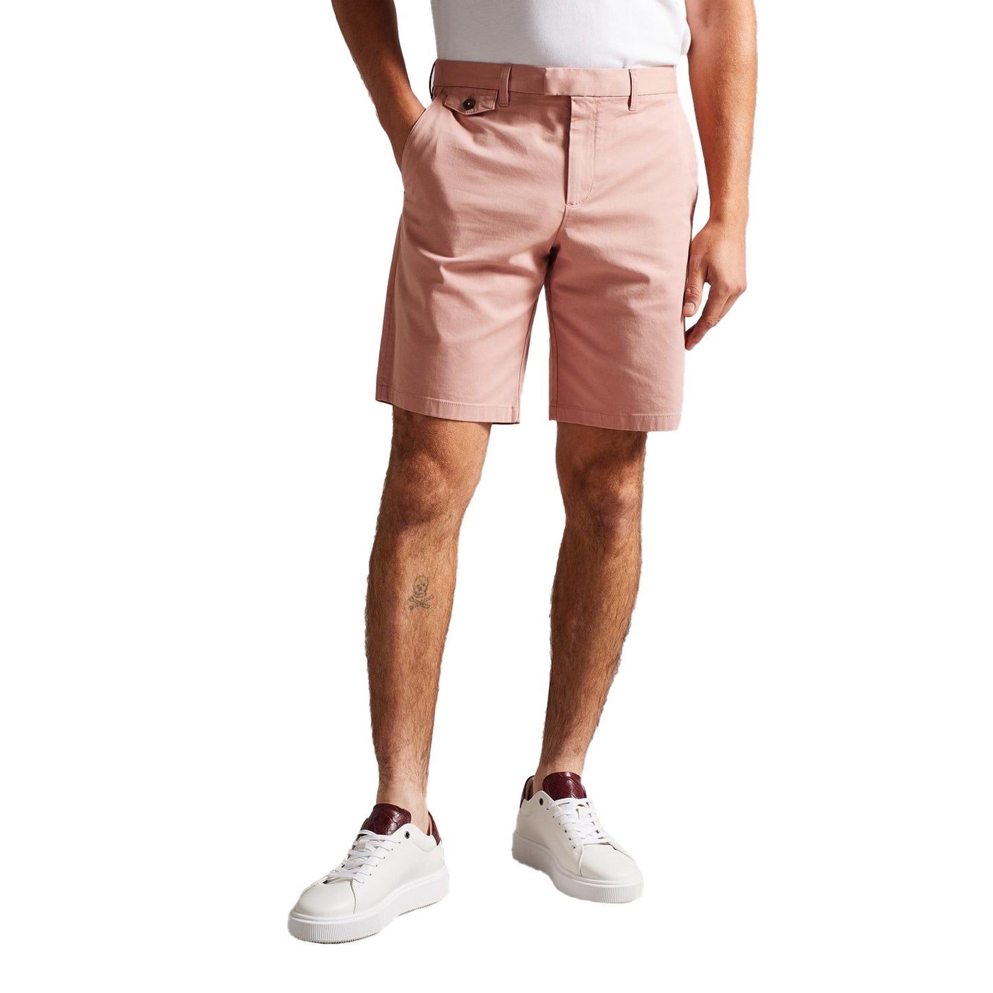 Mid Pink - Side - Ted Baker Mens Alscot Cotton Blend Chino Shorts