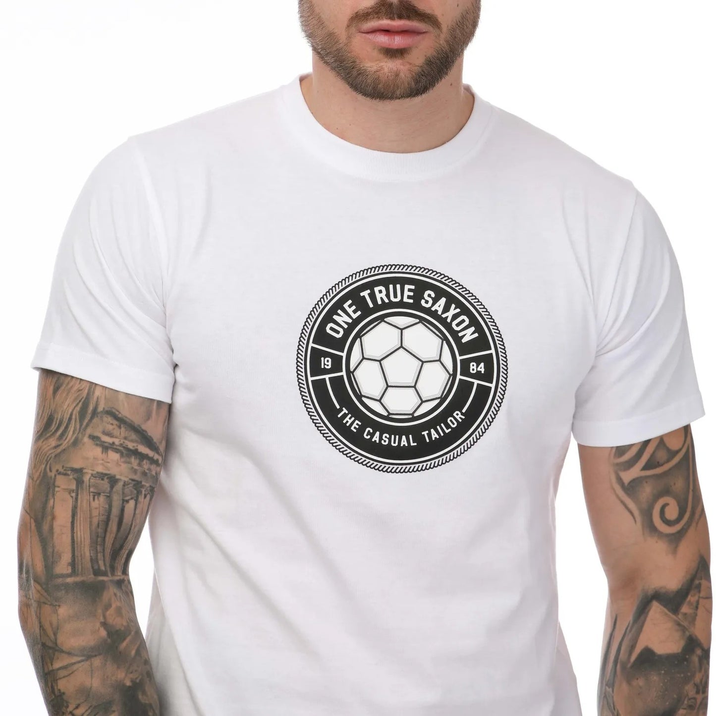 White - Side - One True Saxon Mens Baller Logo Cotton T-Shirt