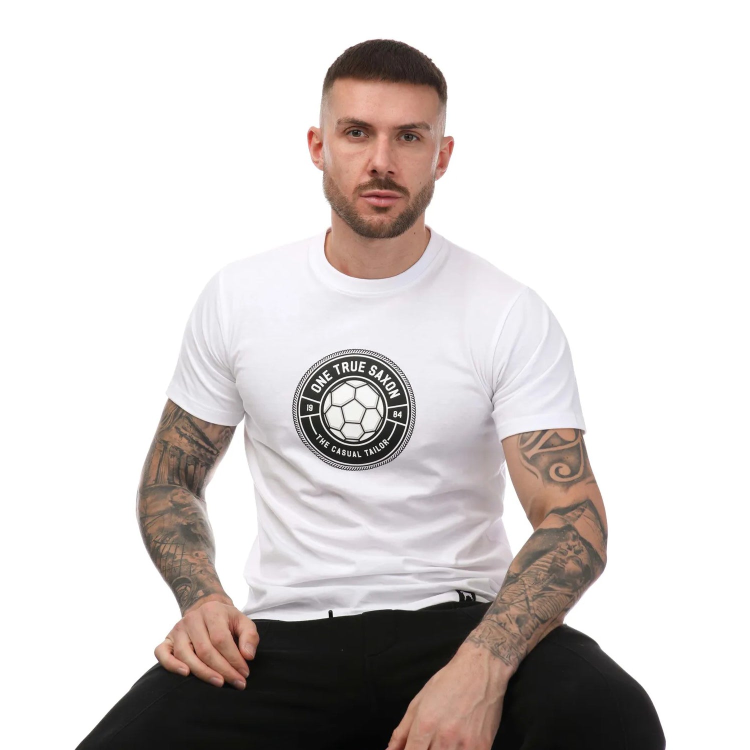 White - Lifestyle - One True Saxon Mens Baller Logo Cotton T-Shirt