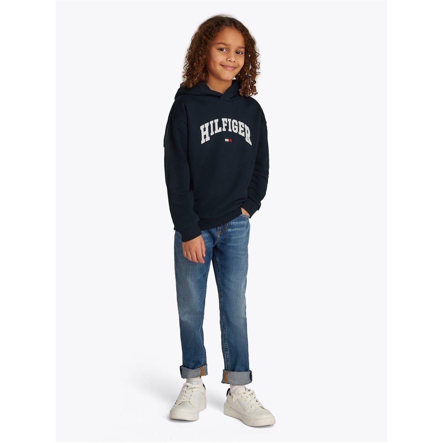 Navy - Side - Tommy Hilfiger Childrens-Kids Varsity Regular Hoodie
