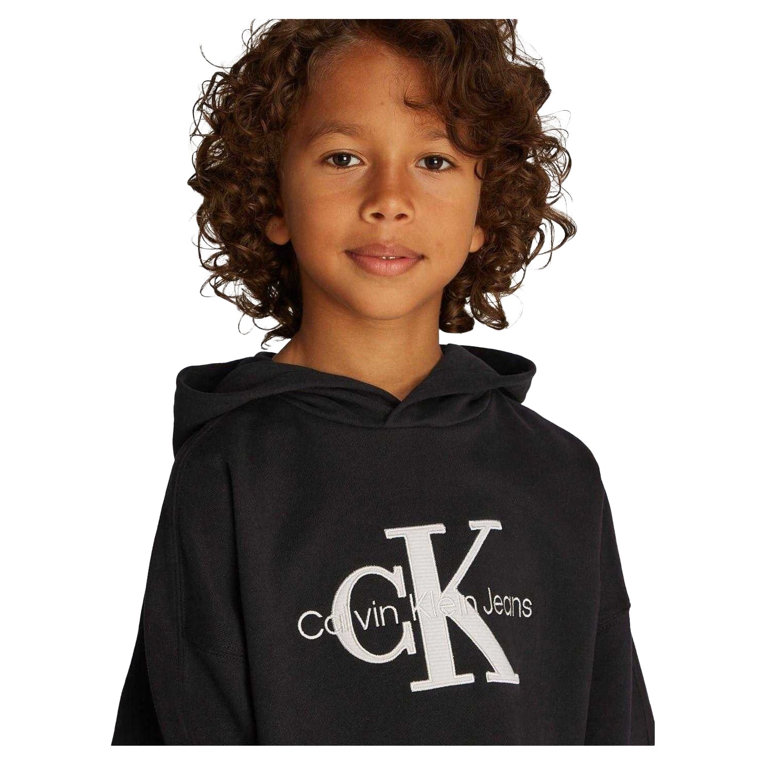 Black - Side - Calvin Klein Childrens-Kids Hooded Regular Hoodie