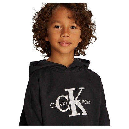 Black - Side - Calvin Klein Childrens-Kids Hooded Regular Hoodie