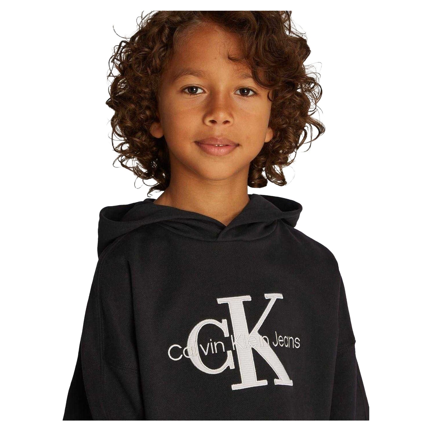Black - Side - Calvin Klein Childrens-Kids Hooded Regular Hoodie