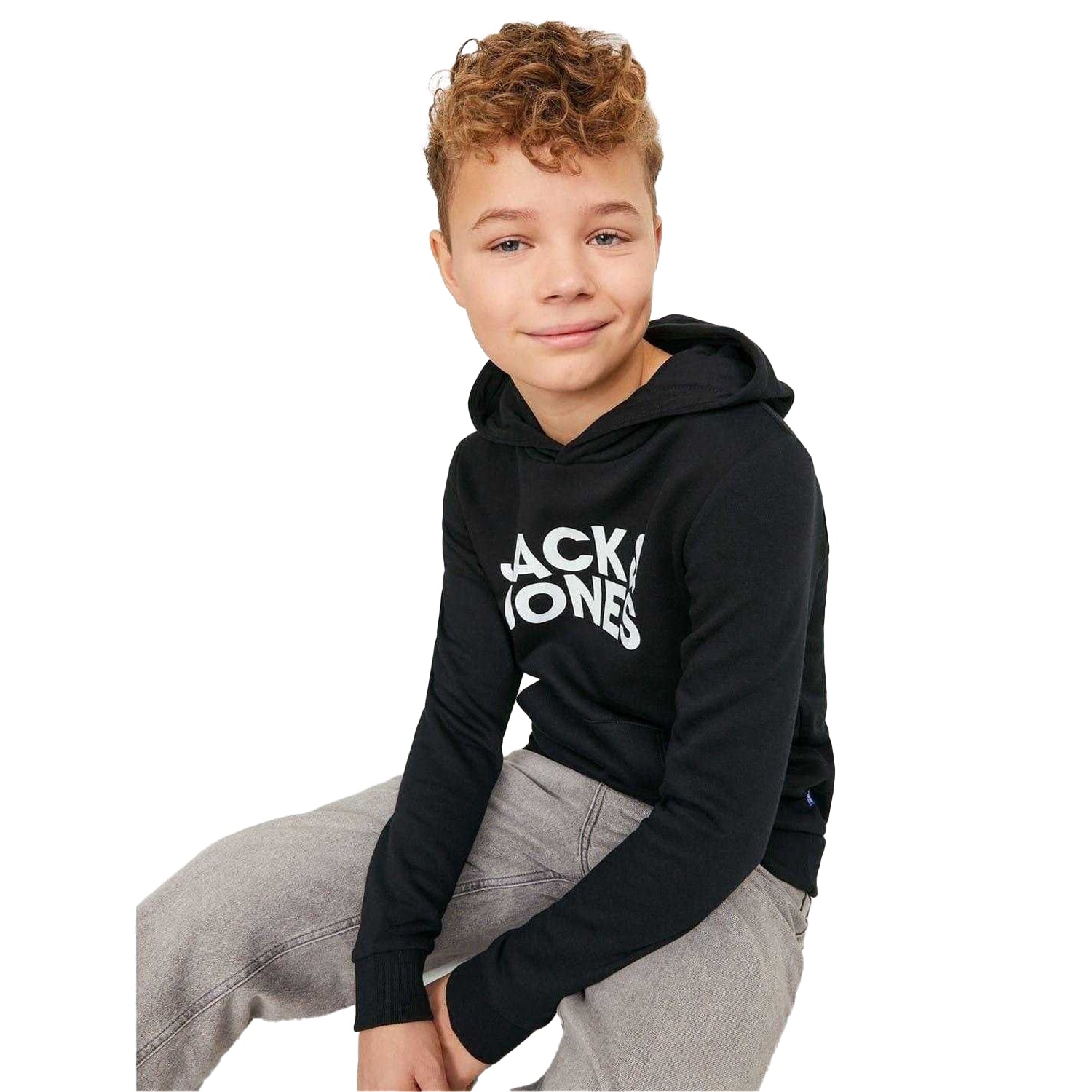 Black - Side - Jack And Jones Boys Bradley Drawstring Hoodie