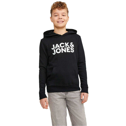Black - Front - Jack And Jones Boys Bradley Drawstring Hoodie