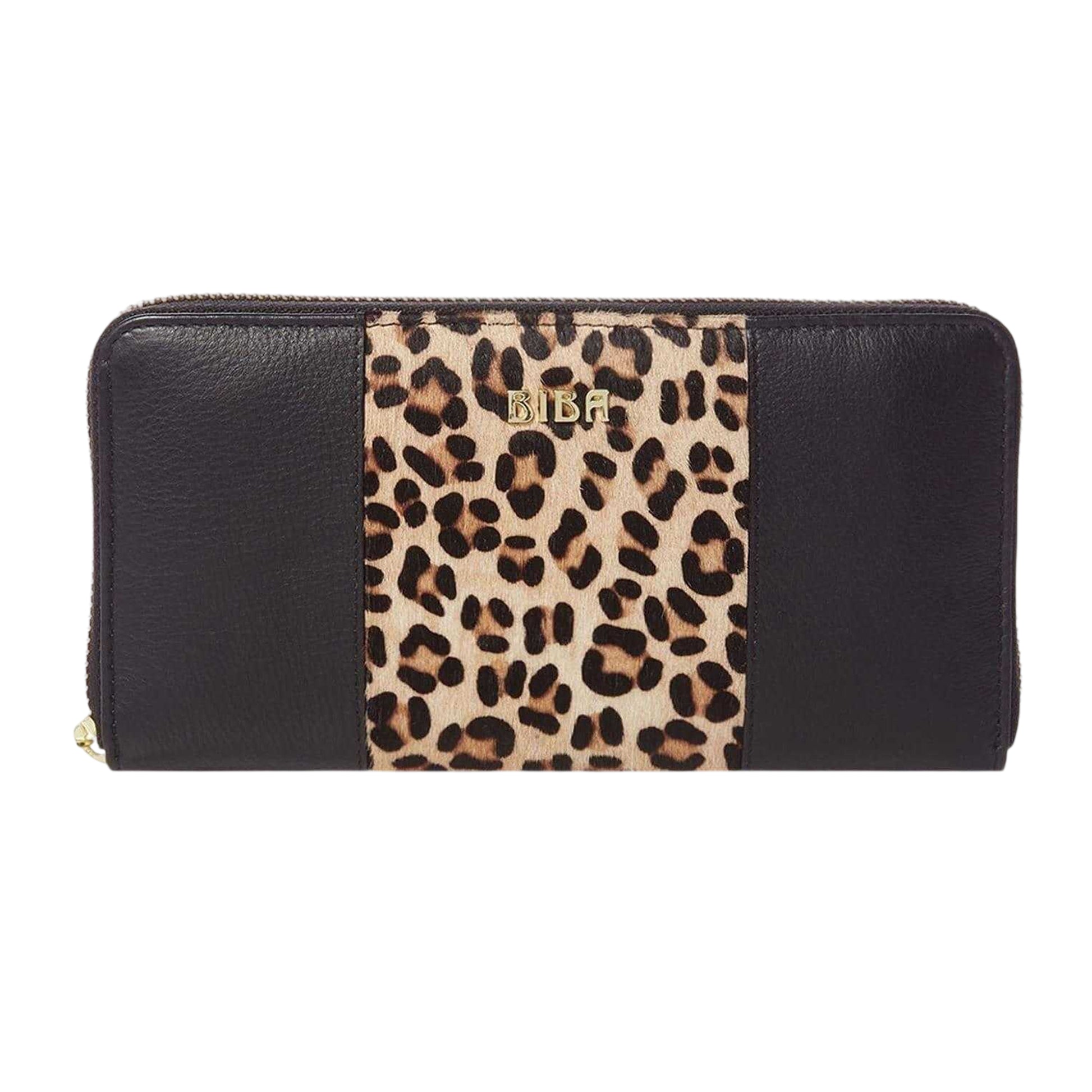 Black-Brown - Front - Biba Leopard Print Leather Zipped Purse