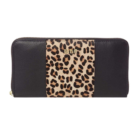 Black-Brown - Front - Biba Leopard Print Leather Zipped Purse