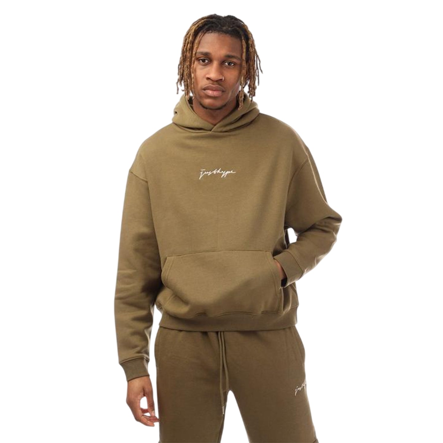 Olive - Front - Just Hype Mens Relaxed Fit Hoodie