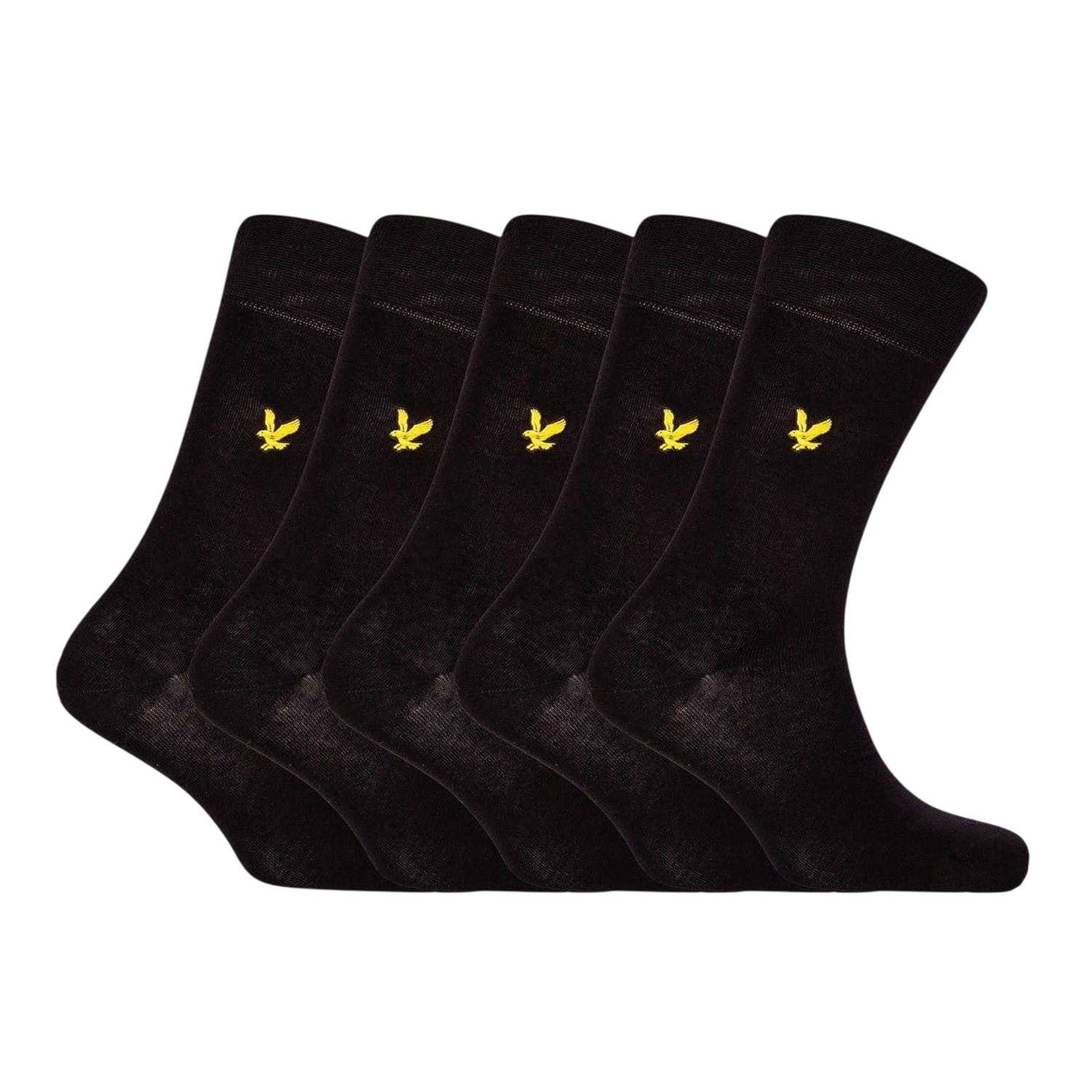 Black - Front - Lyle & Scott Mens Core Embroidered Logo Crew Socks (Pack of 5)