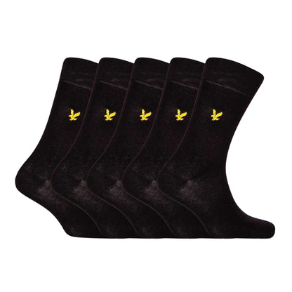 Black - Front - Lyle & Scott Mens Core Embroidered Logo Crew Socks (Pack of 5)
