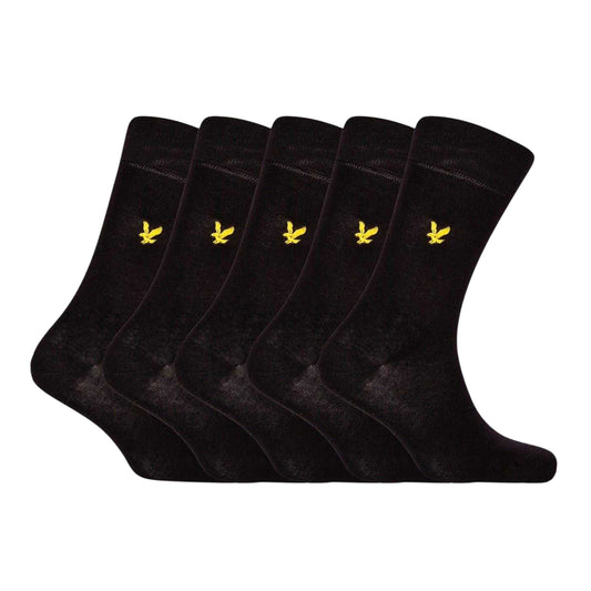 Black - Front - Lyle & Scott Mens Core Embroidered Logo Crew Socks (Pack of 5)