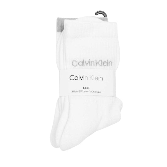 White - Front - Calvin Klein Womens-Ladies Logo Crew Socks (Pack of 3)