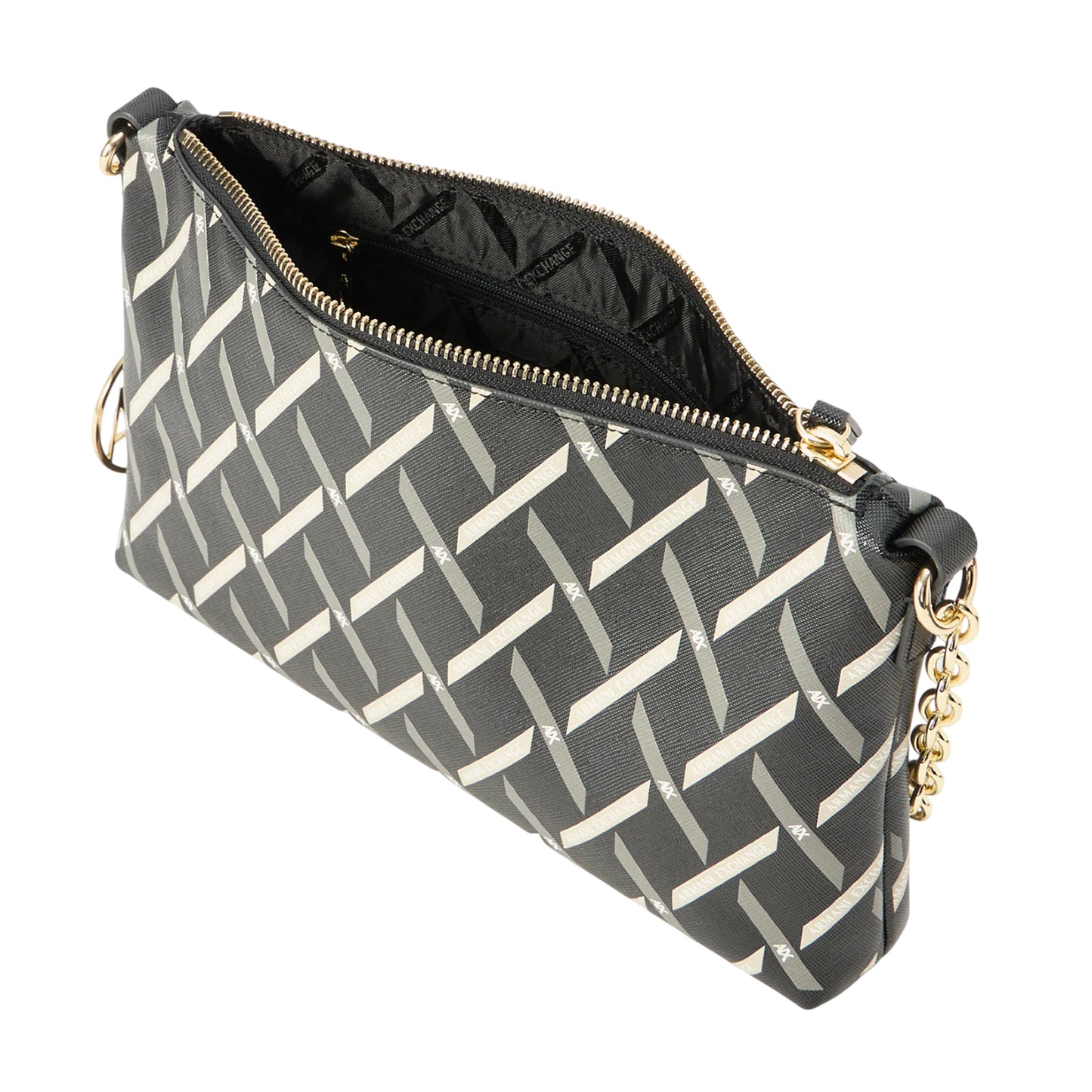 Black - Side - Armani Exchange Patterned Shoulder Bag
