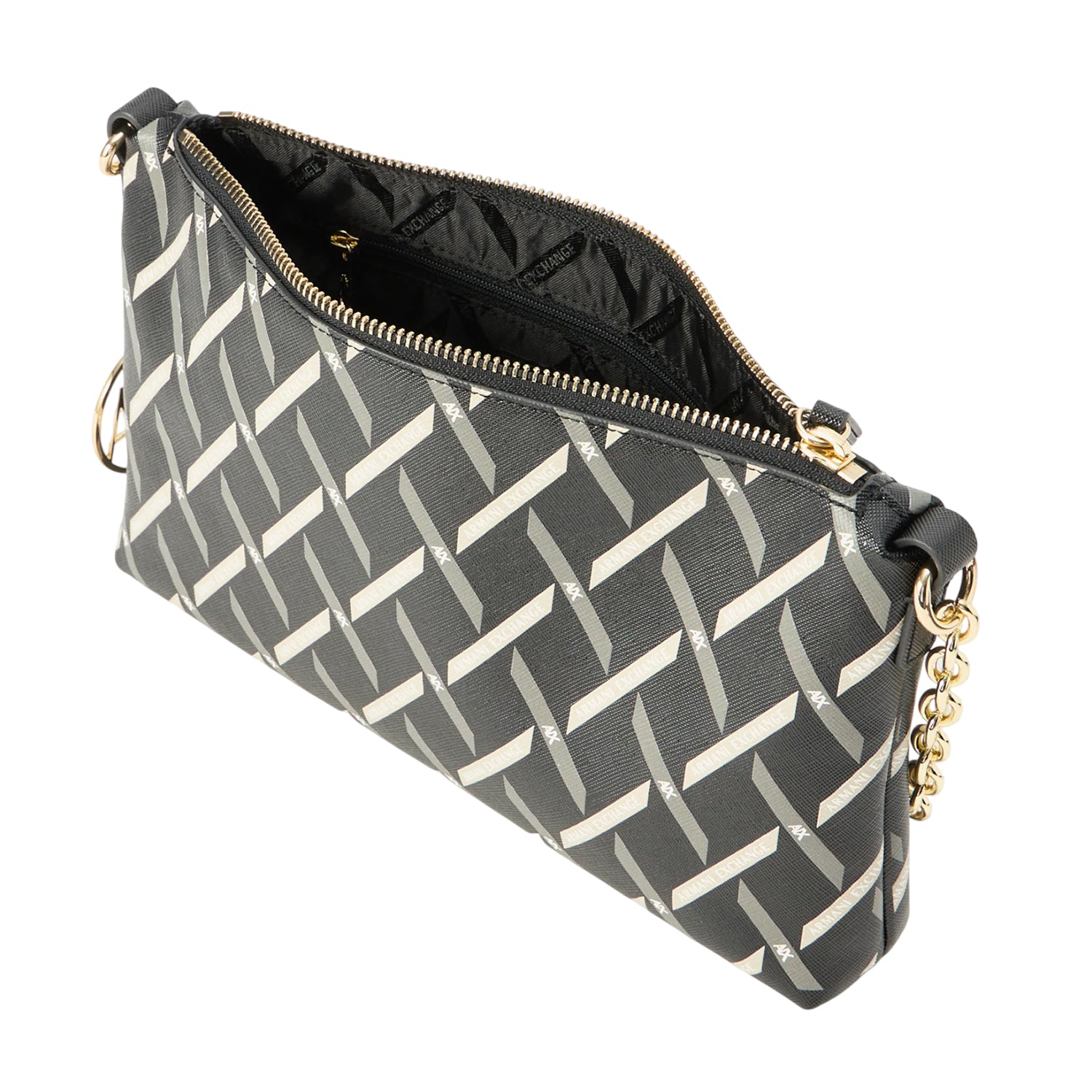 Black - Side - Armani Exchange Patterned Shoulder Bag