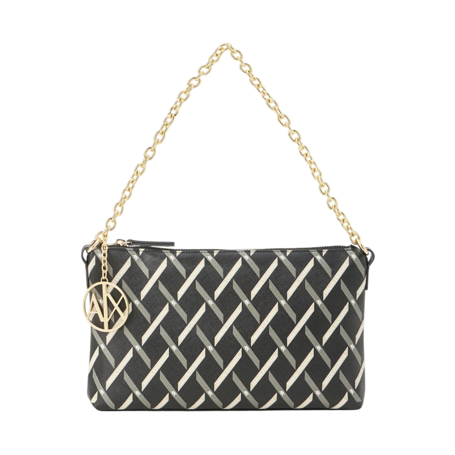 Black - Front - Armani Exchange Patterned Shoulder Bag