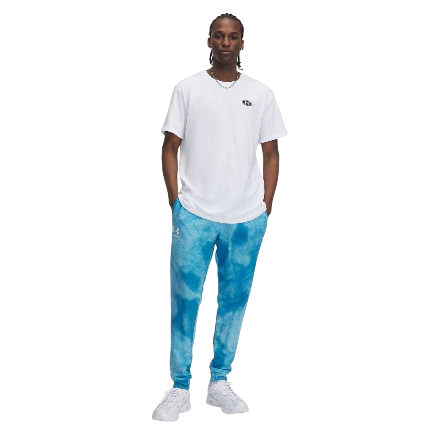 Blue - Side - Under Armour Mens Rival Terry Towel Tie Dye Joggers