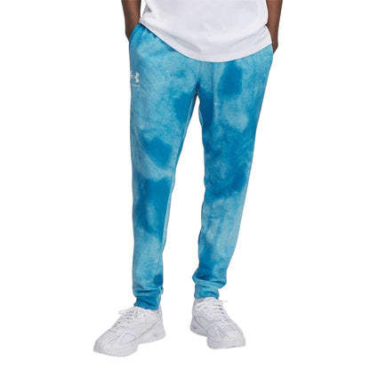 Blue - Front - Under Armour Mens Rival Terry Towel Tie Dye Joggers