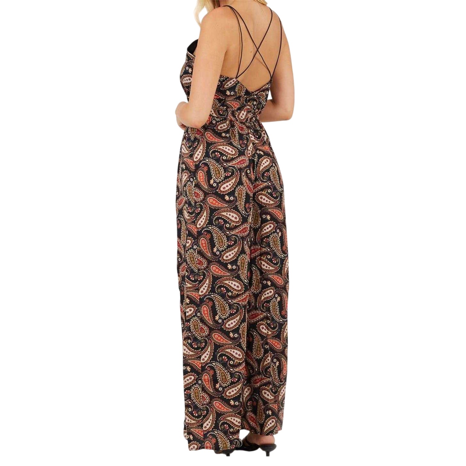 Black - Back - Brave Soul Womens-Ladies Paisley Regular Spaghetti Strap Jumpsuit