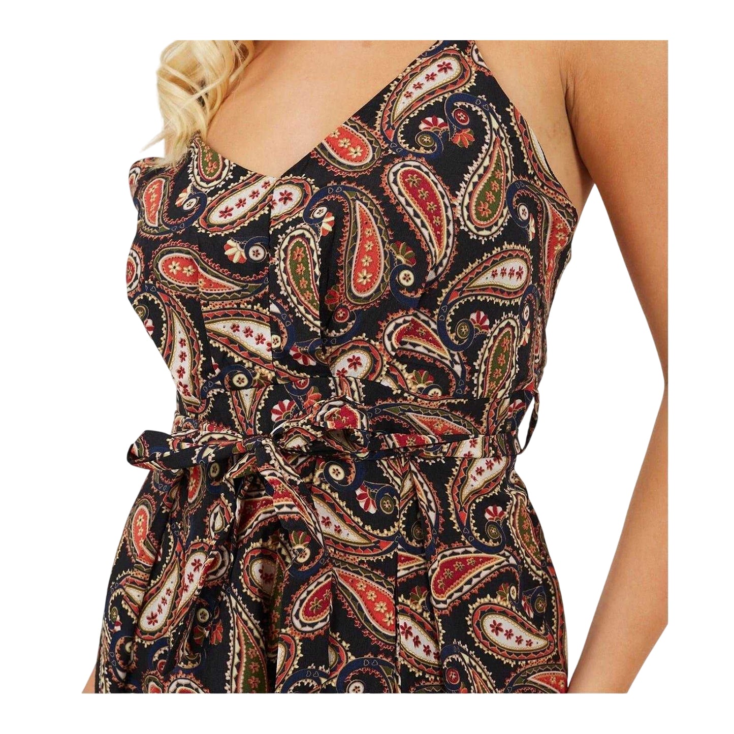 Black - Side - Brave Soul Womens-Ladies Paisley Regular Spaghetti Strap Jumpsuit