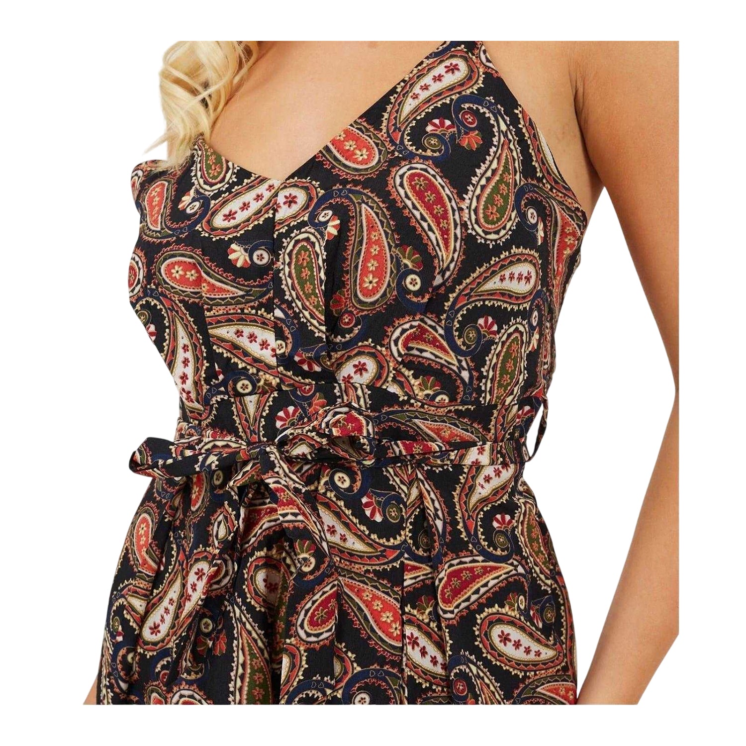 Black - Side - Brave Soul Womens-Ladies Paisley Regular Spaghetti Strap Jumpsuit